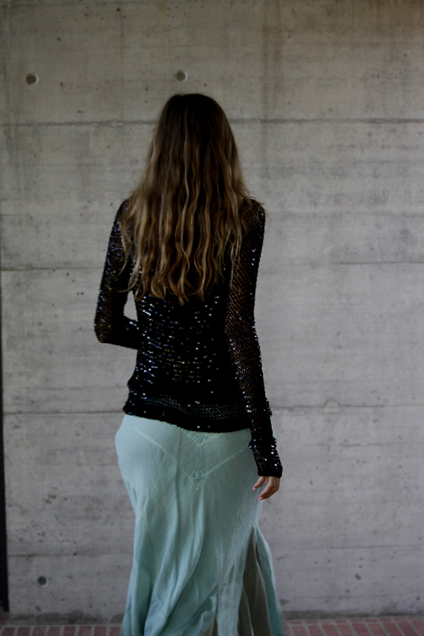 Caractère sparkling mesh long-sleeved top