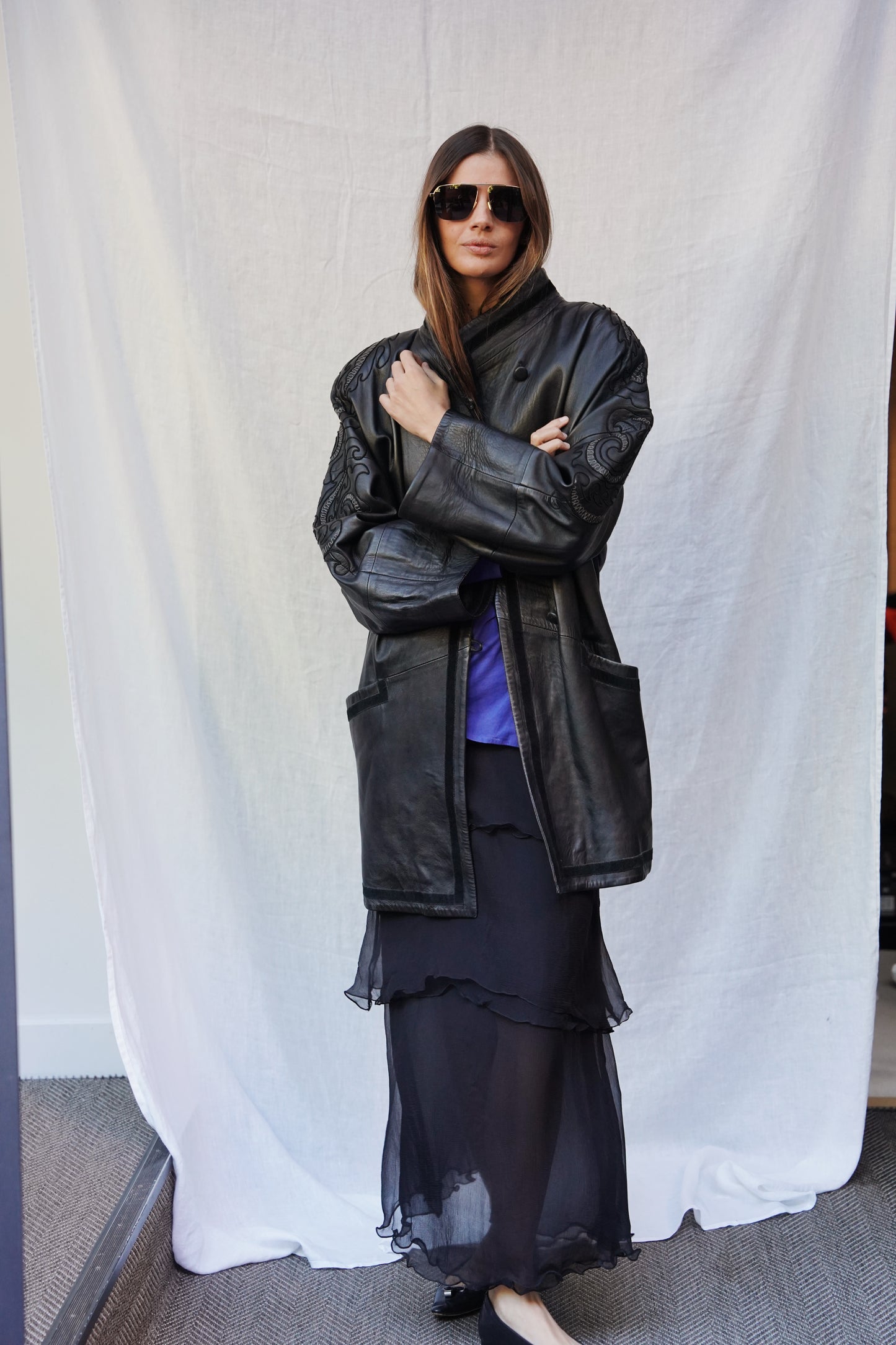 Vintage embroidered leather jacket