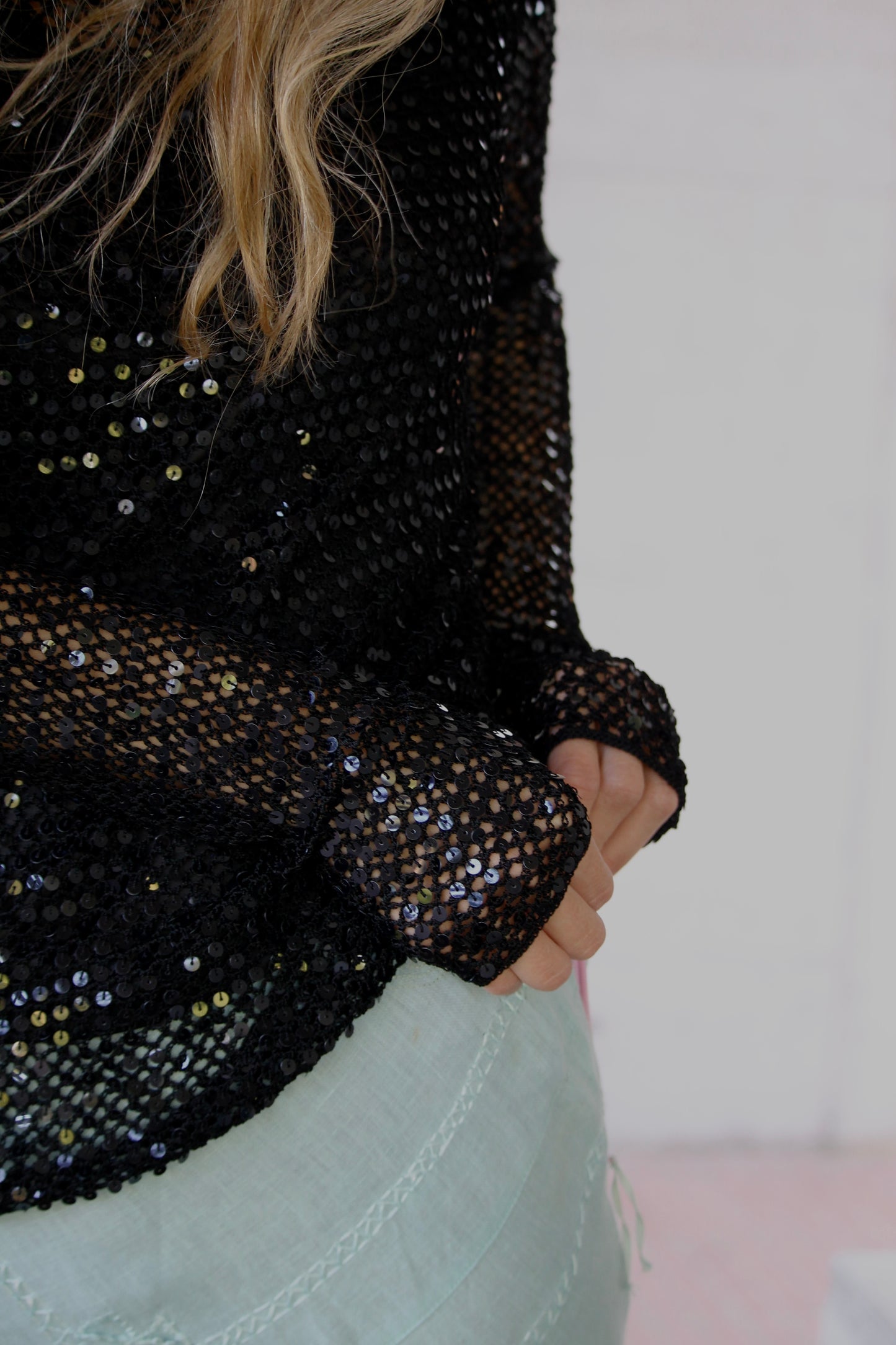 Caractère sparkling mesh long-sleeved top