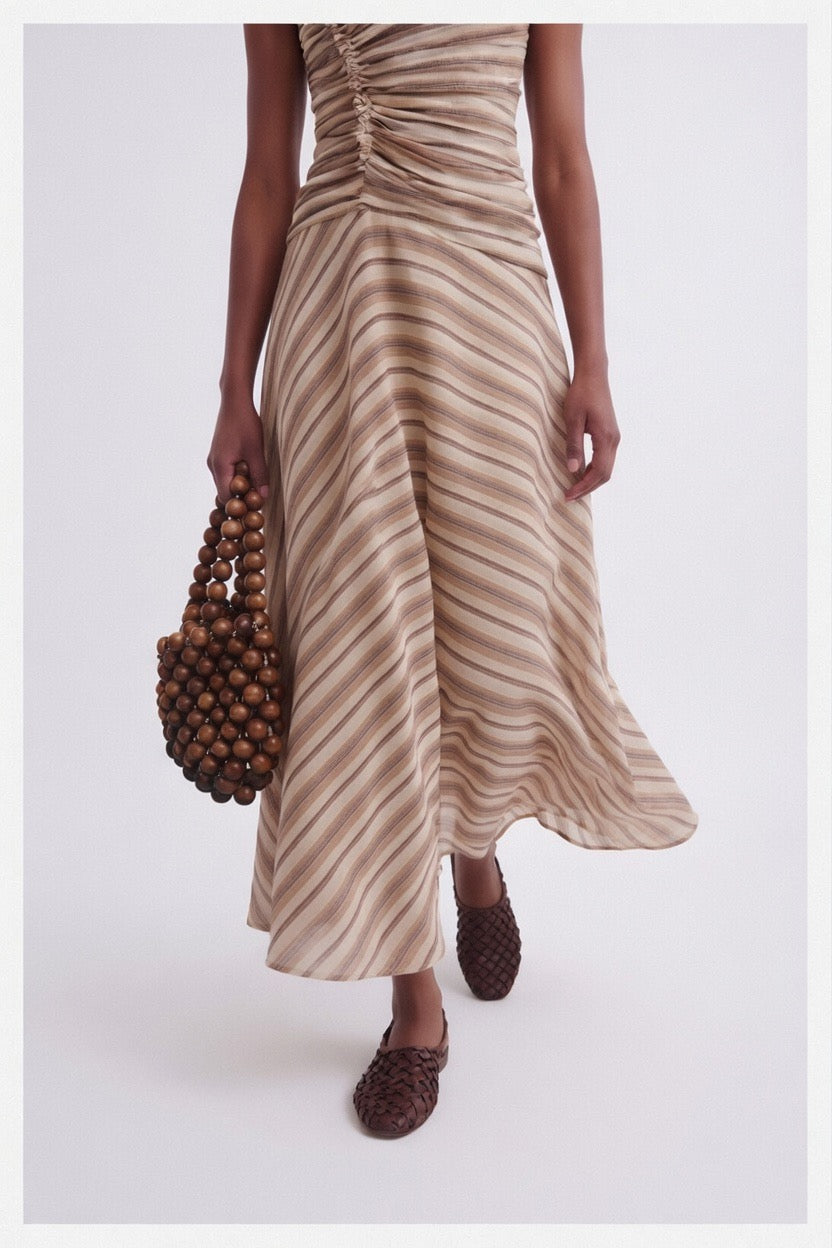 Ulla Johnson Ruched Striped Midi Dress