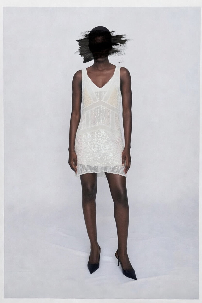 Sequins White Mini Dress
